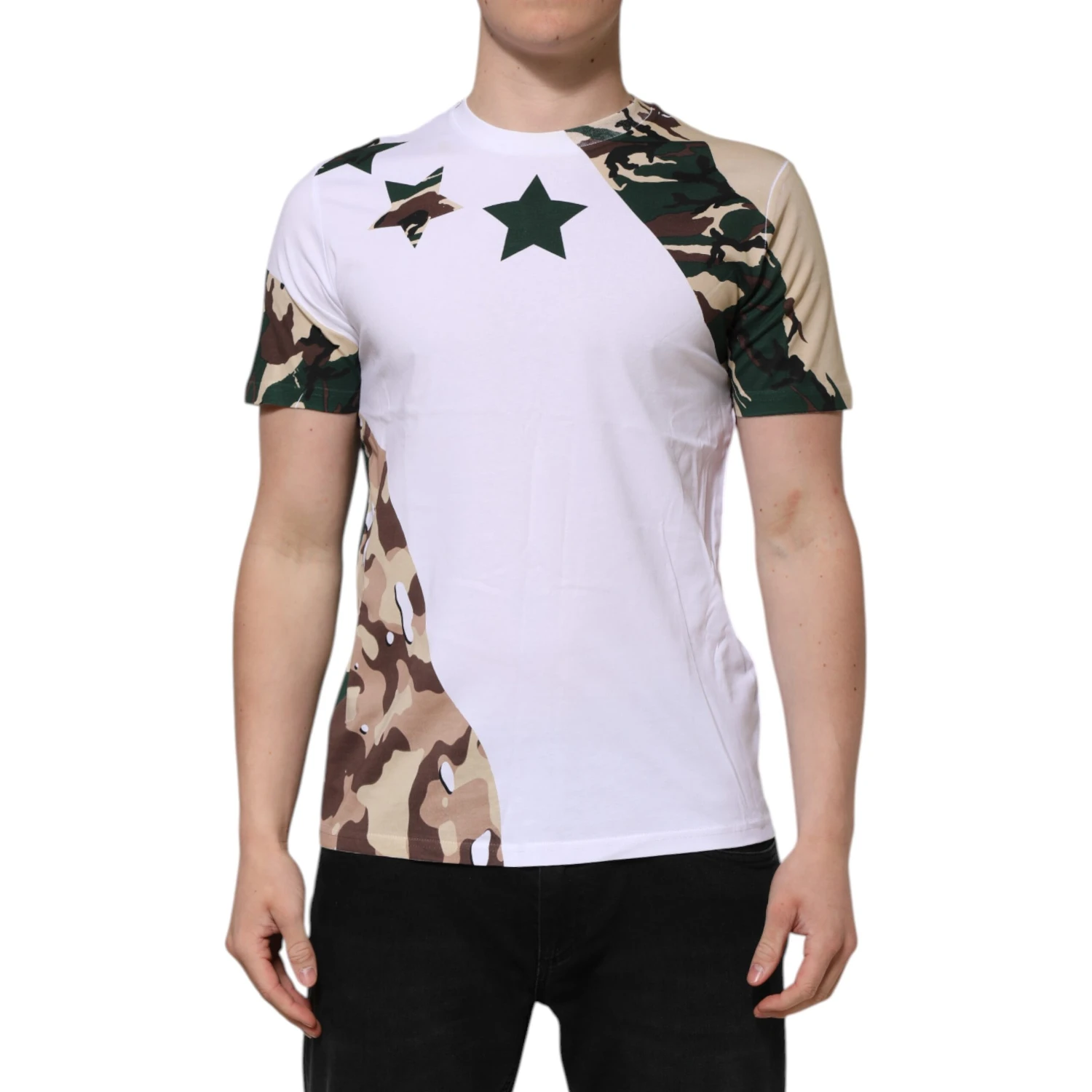 White Camouflage Cotton Men Crew Neck T-shirt