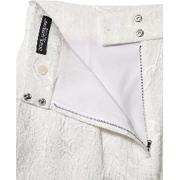 White Floral Brocade A-line High Waist Skirt