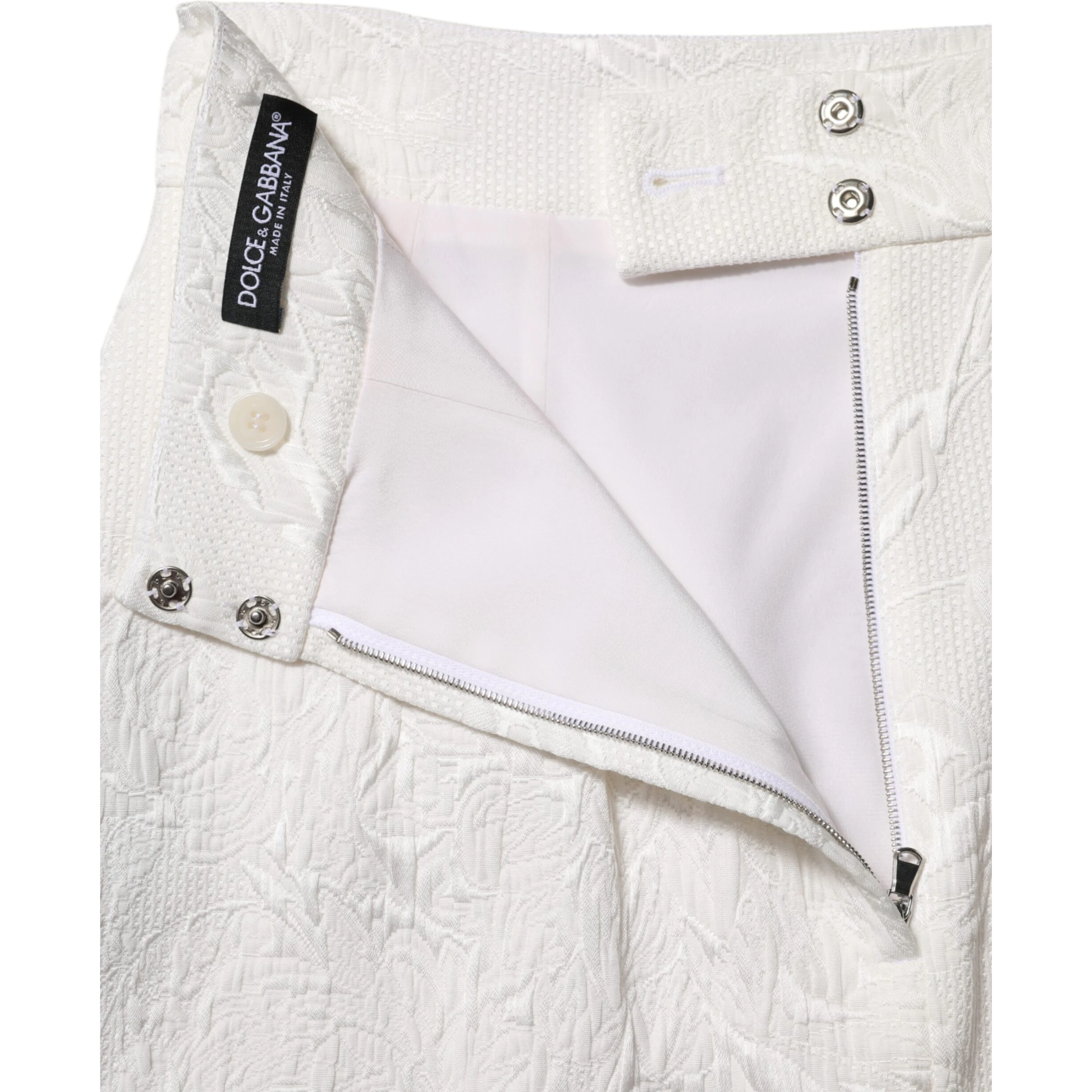 White Floral Brocade A-line High Waist Skirt