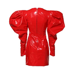 Red Patent Leather Puff Sleeves Mini Dress