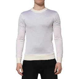 White Silk Crew Neck Long Sleeves T-shirt