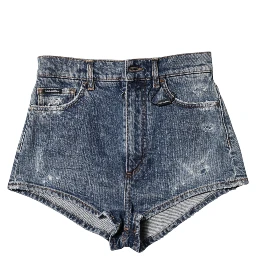 Blue Tattered Denim Cotton Hot Pants Shorts