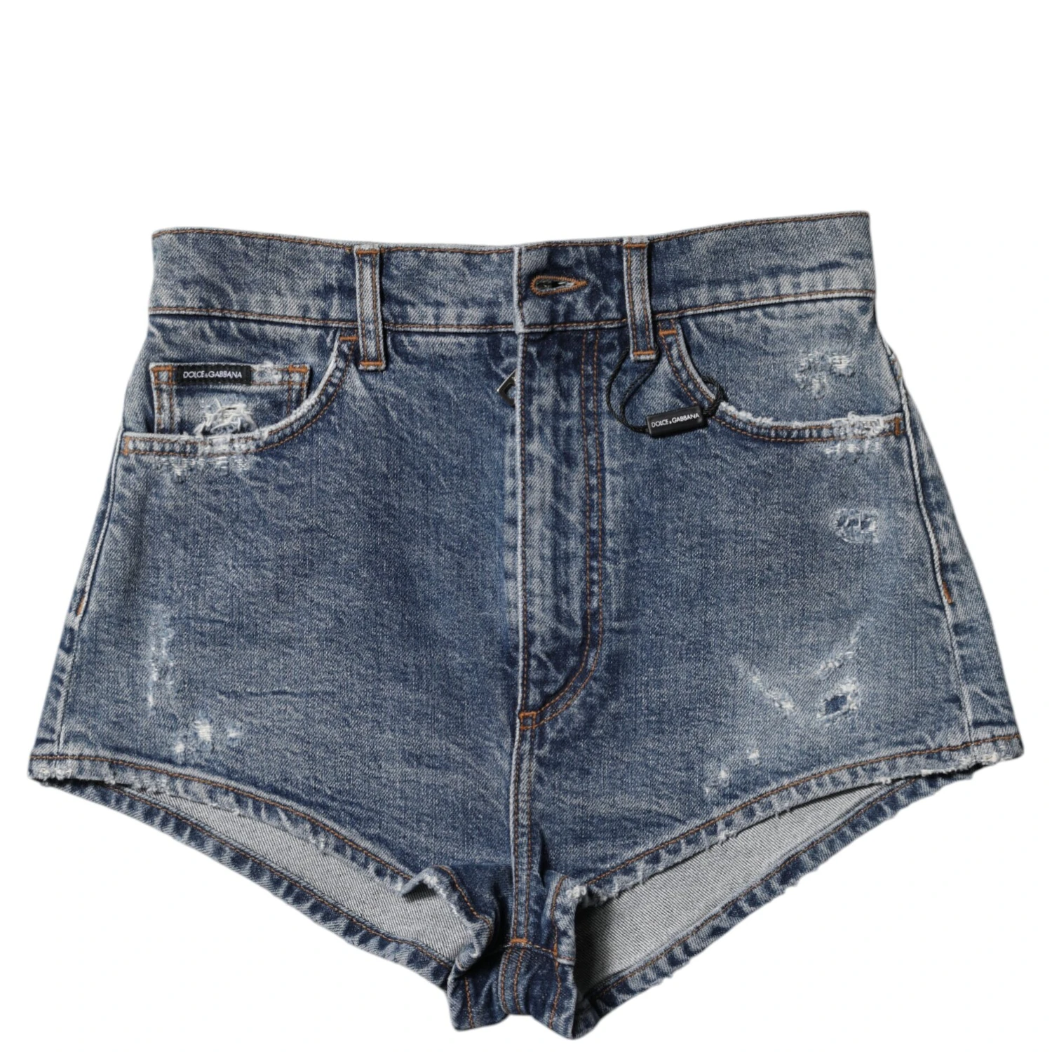 Blue Tattered Denim Cotton Hot Pants Shorts