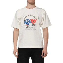 White Love Peace Cotton Men Crew Neck T-shirt