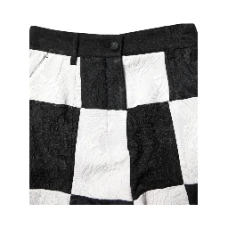 Black White Floral Brocade Hot Pants Shorts