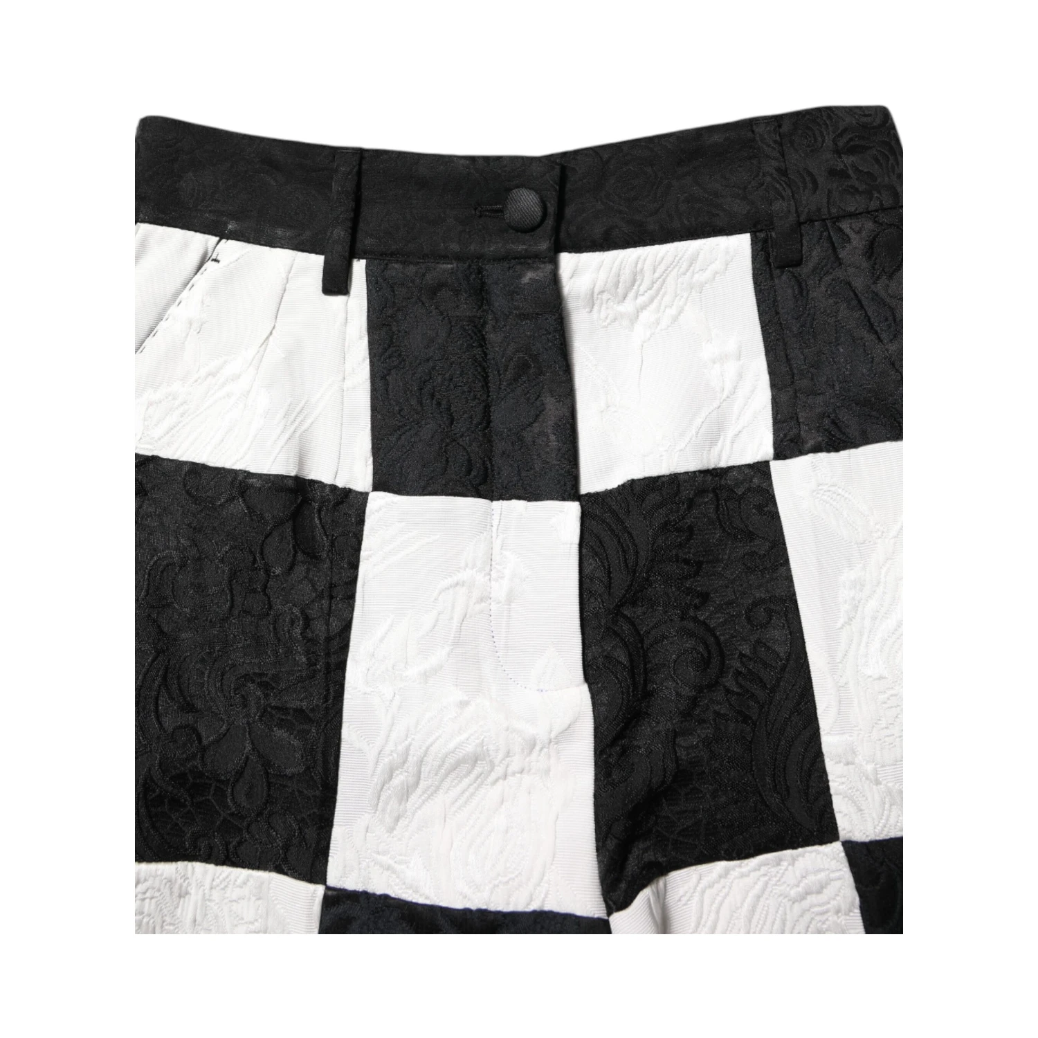 Black White Floral Brocade Hot Pants Shorts