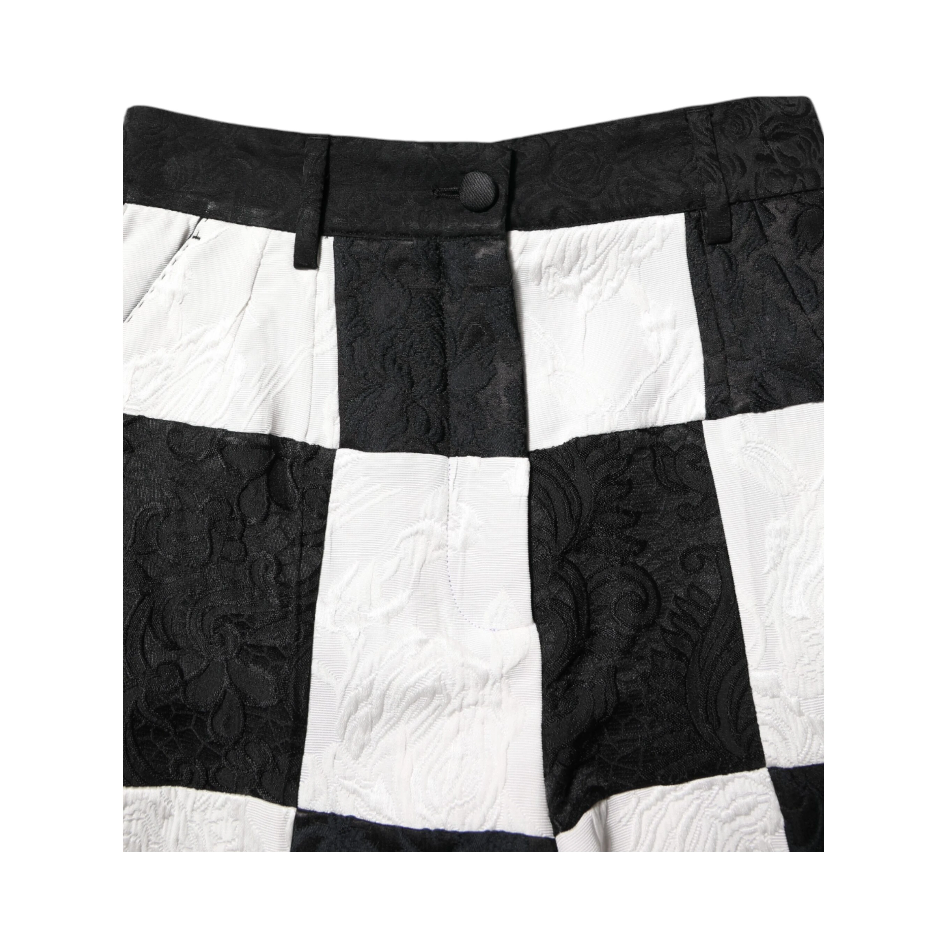 Black White Floral Brocade Hot Pants Shorts
