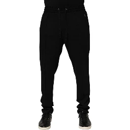 Black Viscose Skinny Logo Men Jogger Pants