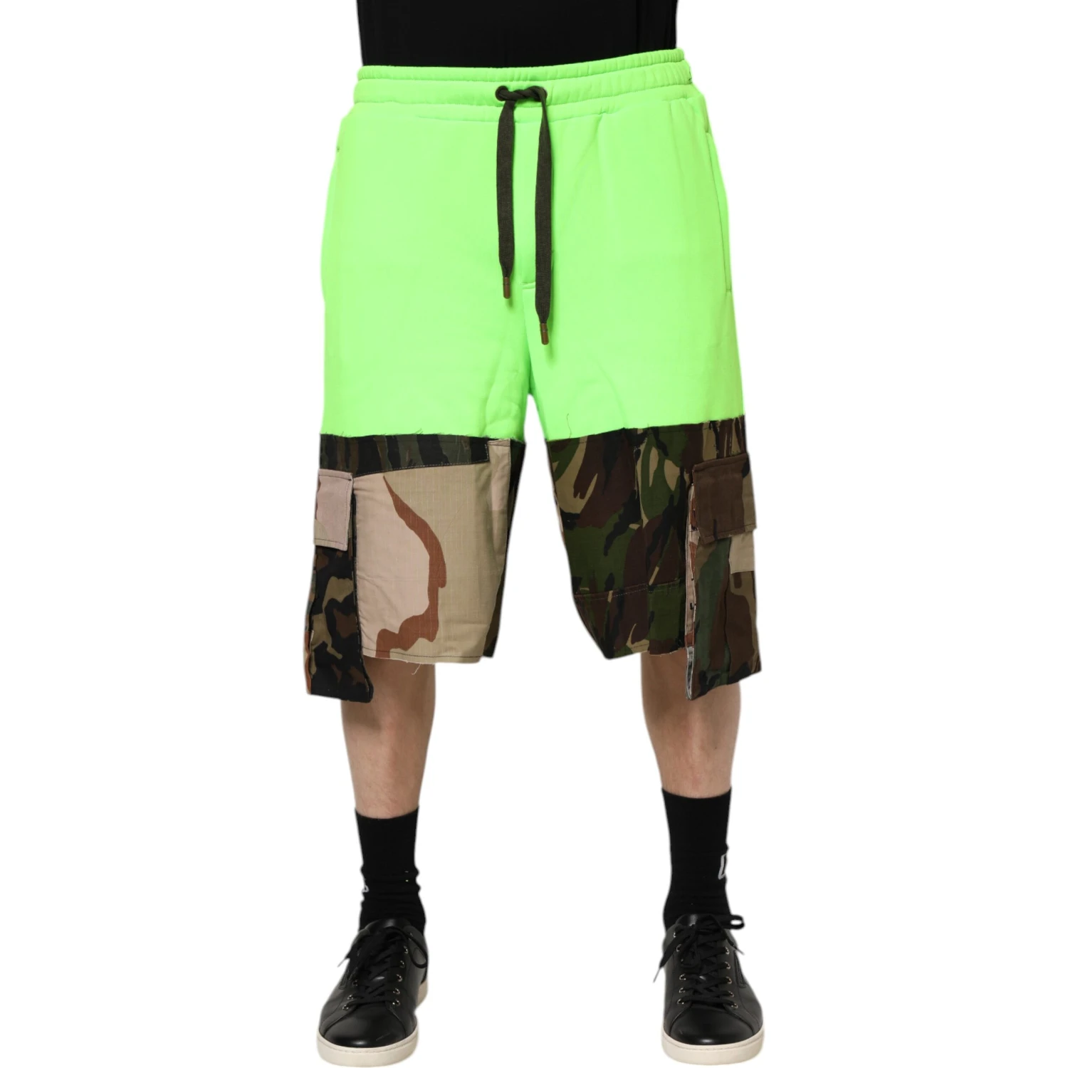 Green Patchwork Cargo Bermuda Men Shorts