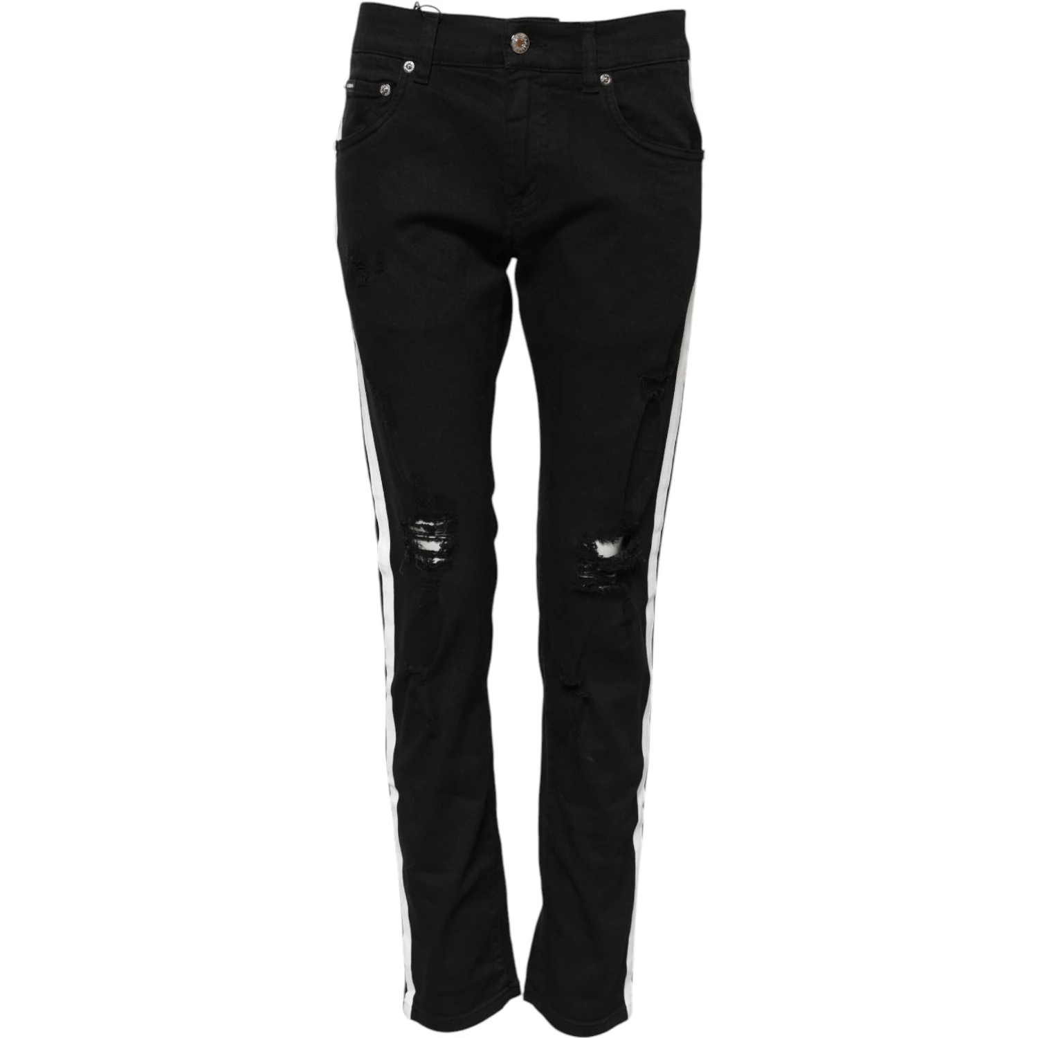Black Tattered White Lining Skinny Denim Jeans