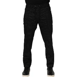 Black Striped Wool Men Jogger Pants