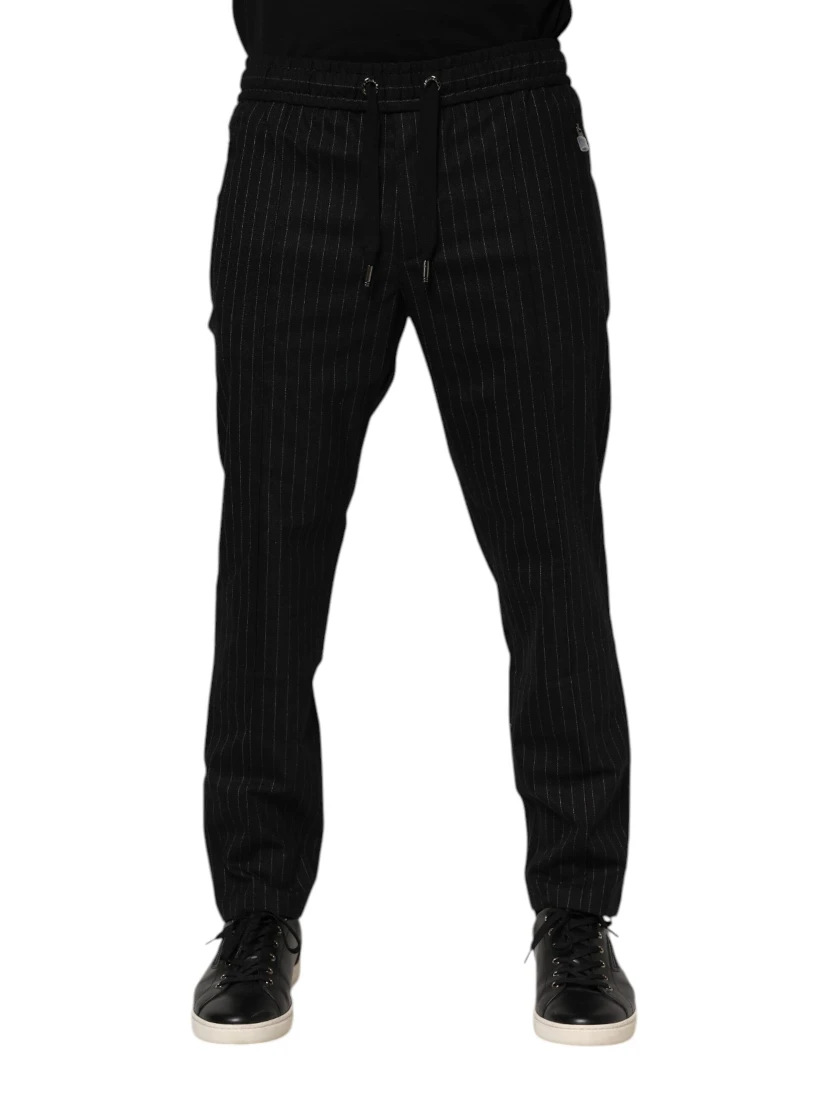 Black Striped Wool Men Jogger Pants