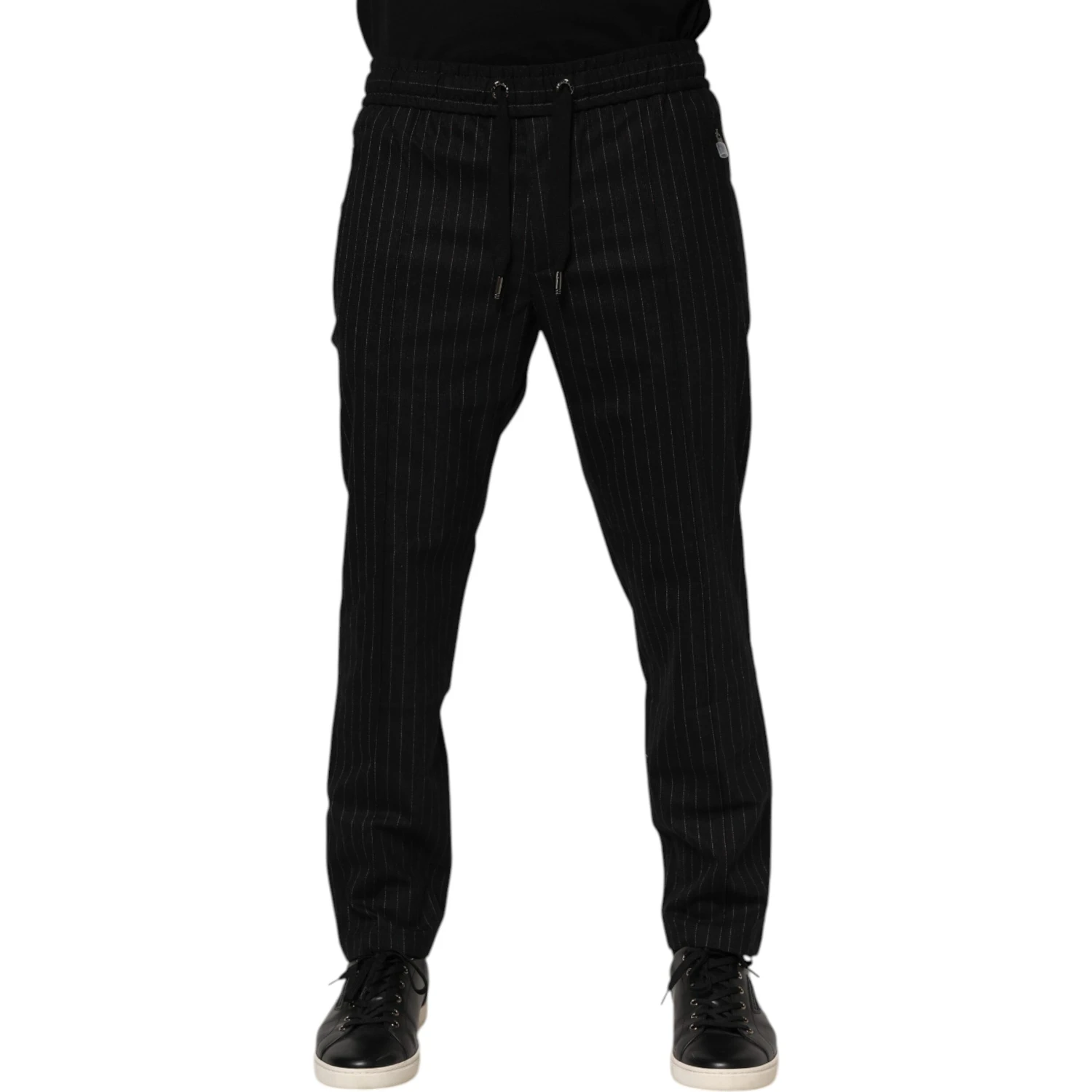 Black Striped Wool Men Jogger Pants