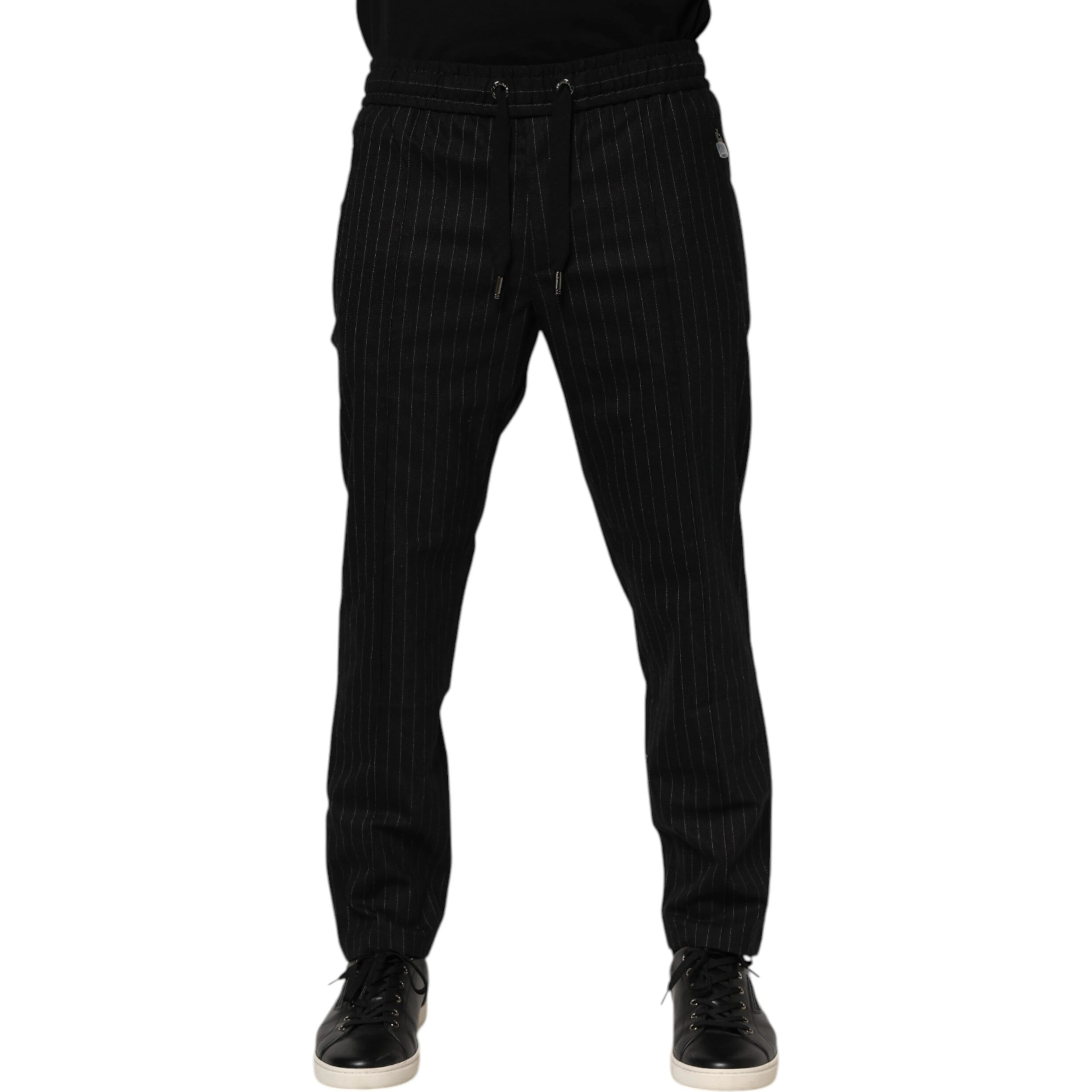 Black Striped Wool Men Jogger Pants