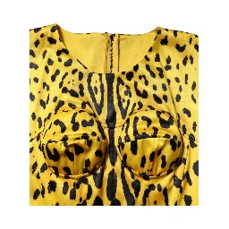 Yellow Polyester Leopard Midi Sheath Dress