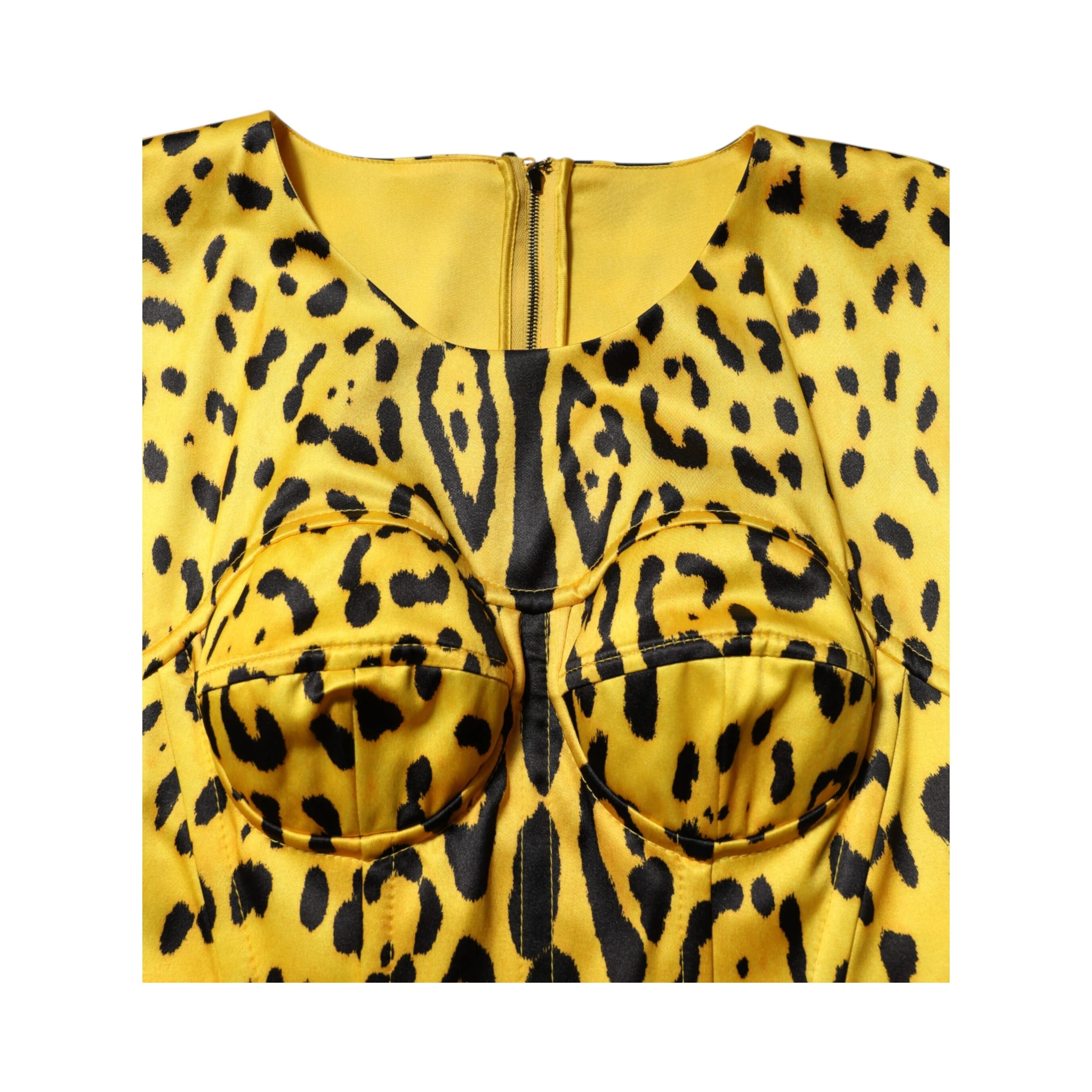 Yellow Polyester Leopard Midi Sheath Dress