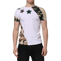 White Camouflage Cotton Men Crew Neck T-shirt