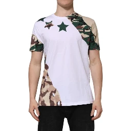 White Camouflage Cotton Men Crew Neck T-shirt