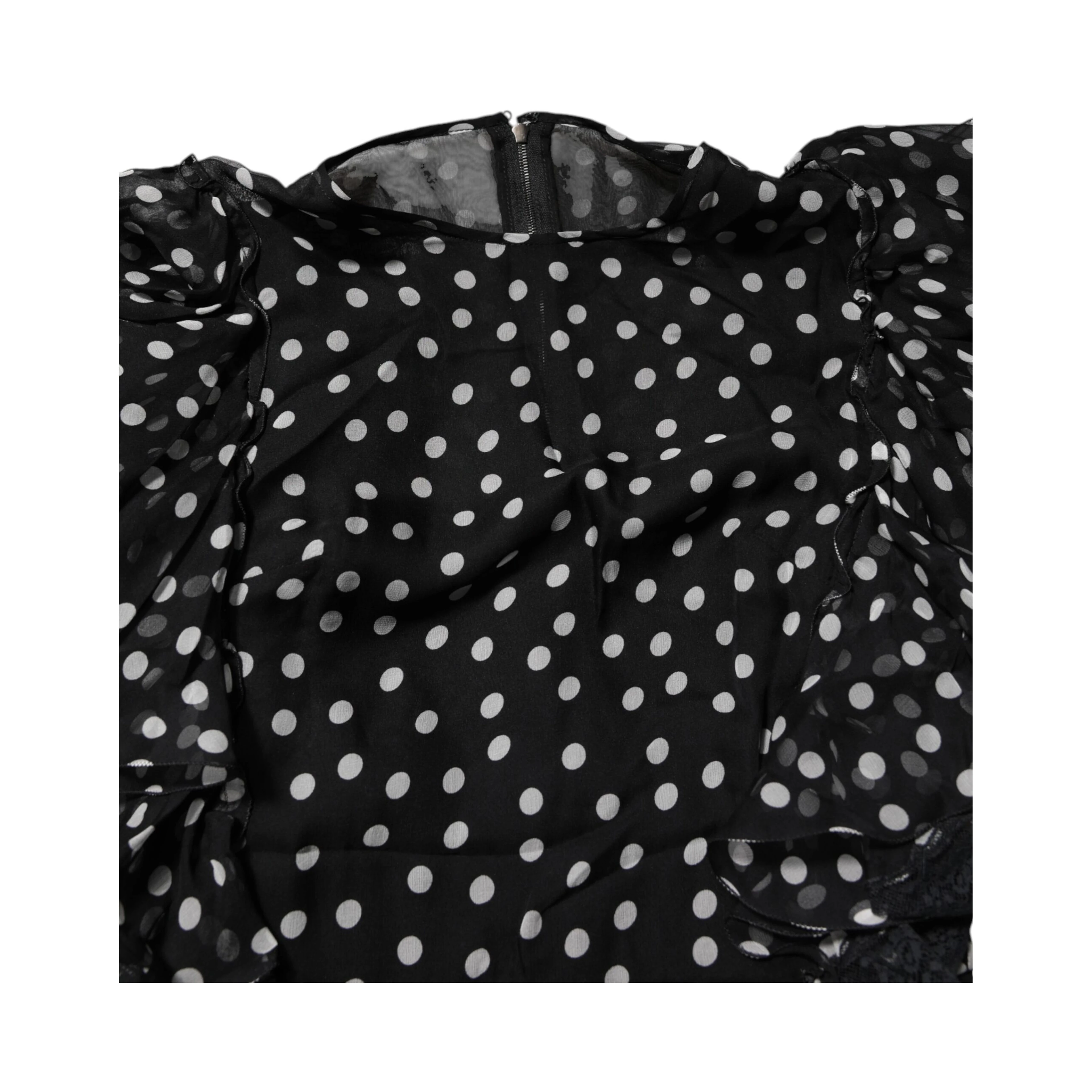 Black White Lace Polka Dot Chiffon Dress