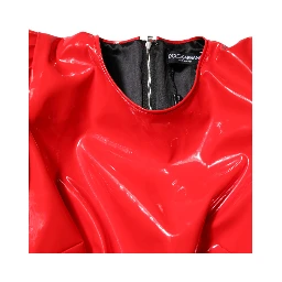 Red Patent Leather Puff Sleeves Mini Dress
