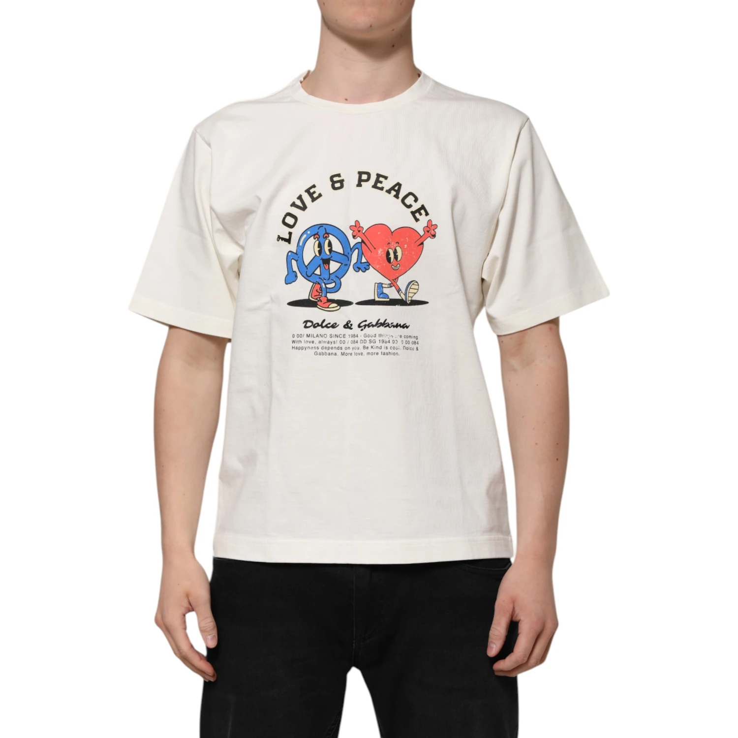 White Love Peace Cotton Men Crew Neck T-shirt