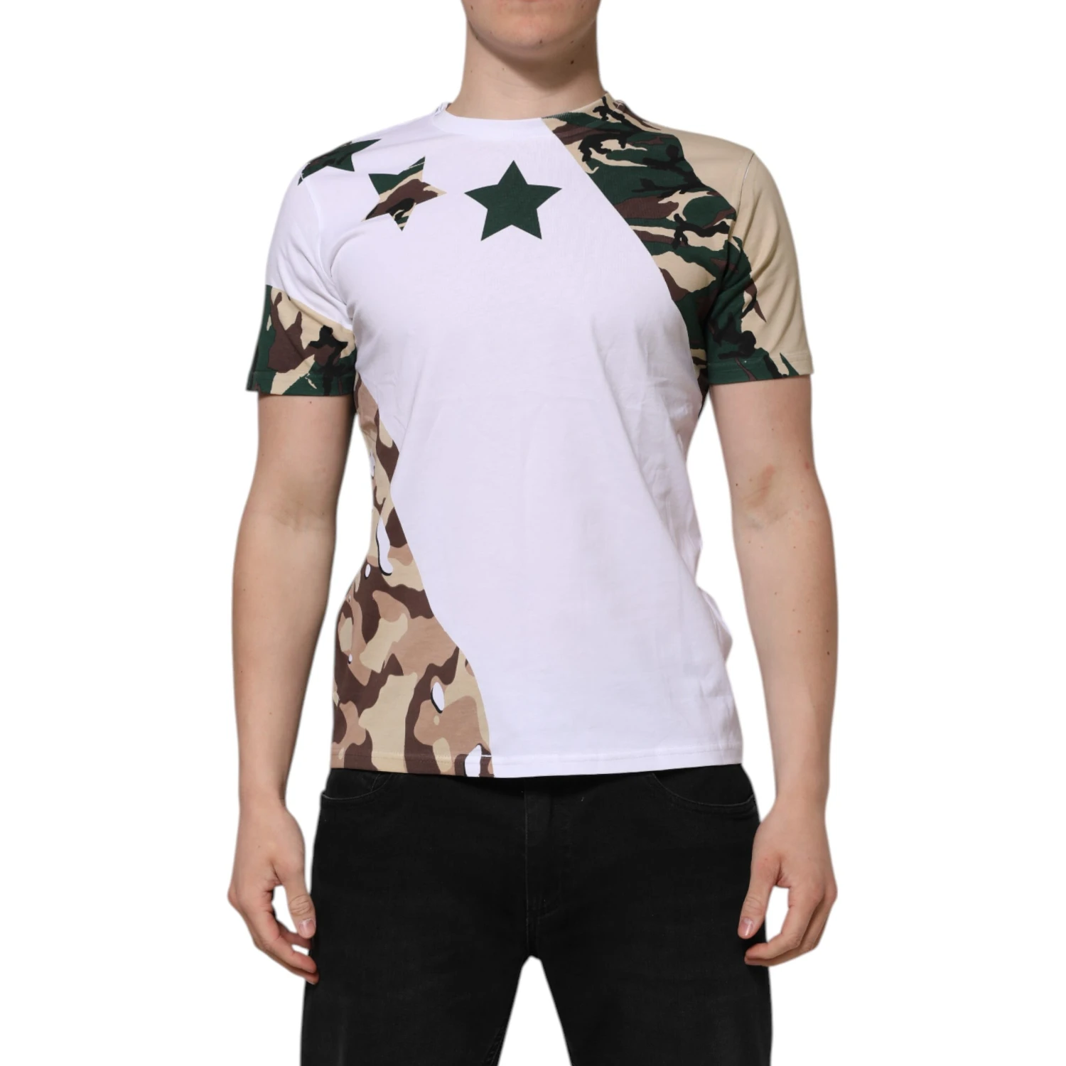 White Camouflage Cotton Men Crew Neck T-shirt