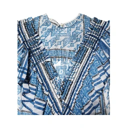 Blue Patterned Layered Short Sleeves Mini Dress