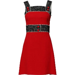 Red Wool Sleeveless A-line Flared Mini Dress