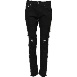 Black Tattered White Lining Skinny Denim Jeans
