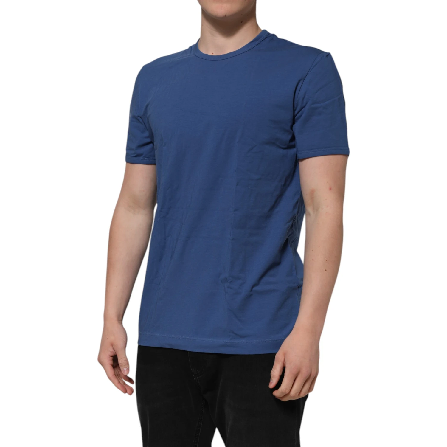 Blue Cotton Men Round Neck Underwear T-shirt