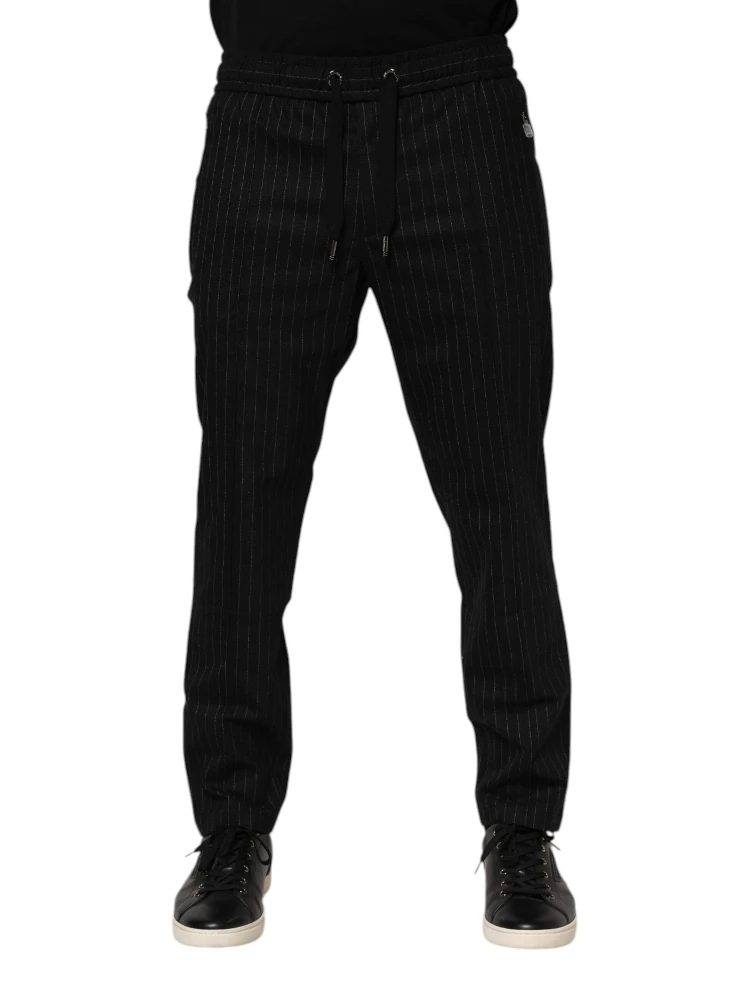 Black Striped Wool Men Jogger Pants alternative
