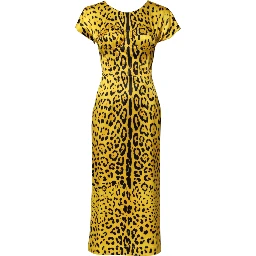 Yellow Polyester Leopard Midi Sheath Dress