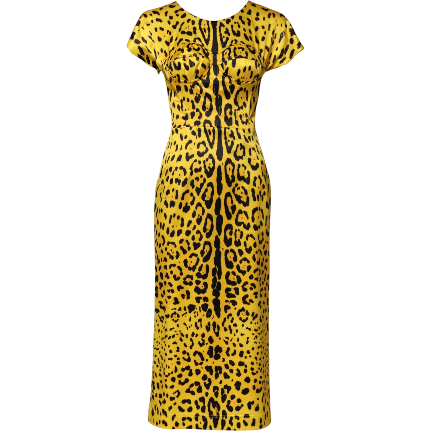 Yellow Polyester Leopard Midi Sheath Dress