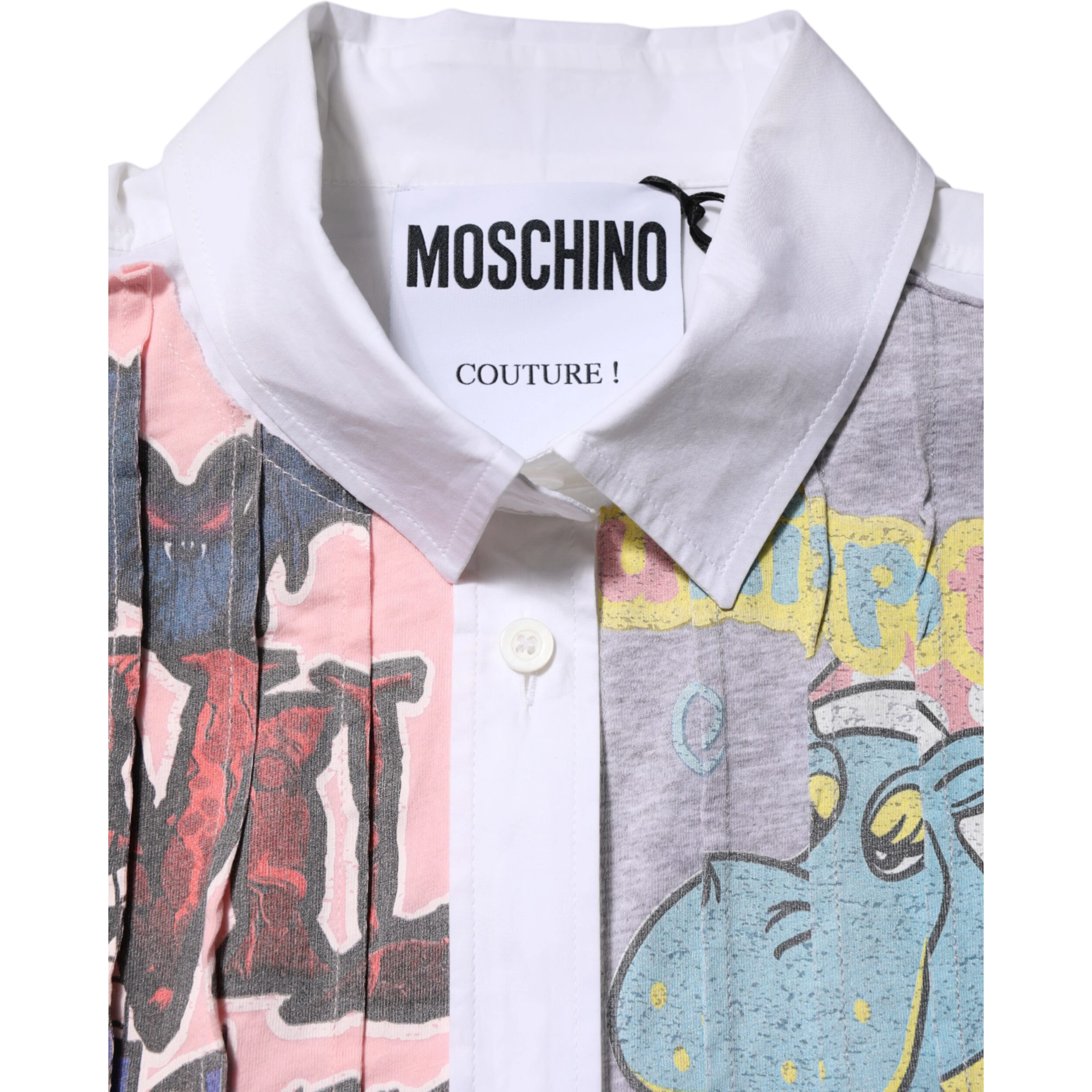 White Printed Collared Button Mini Shirt Dress