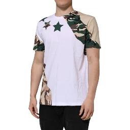 White Camouflage Cotton Men Crew Neck T-shirt