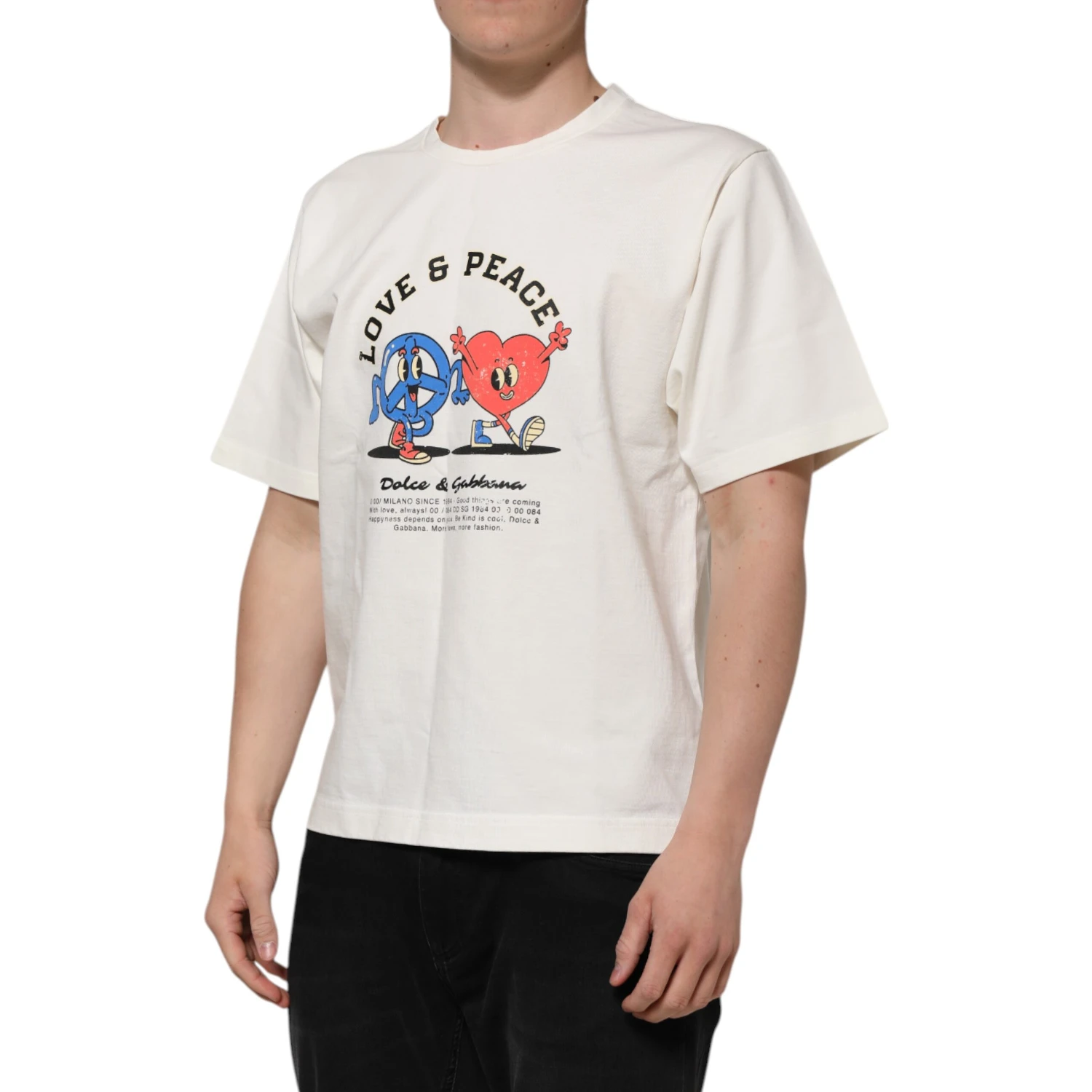 White Love Peace Cotton Men Crew Neck T-shirt