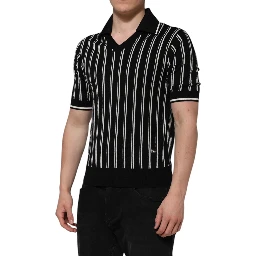 Black White Stripes Collared Polo T-shirt