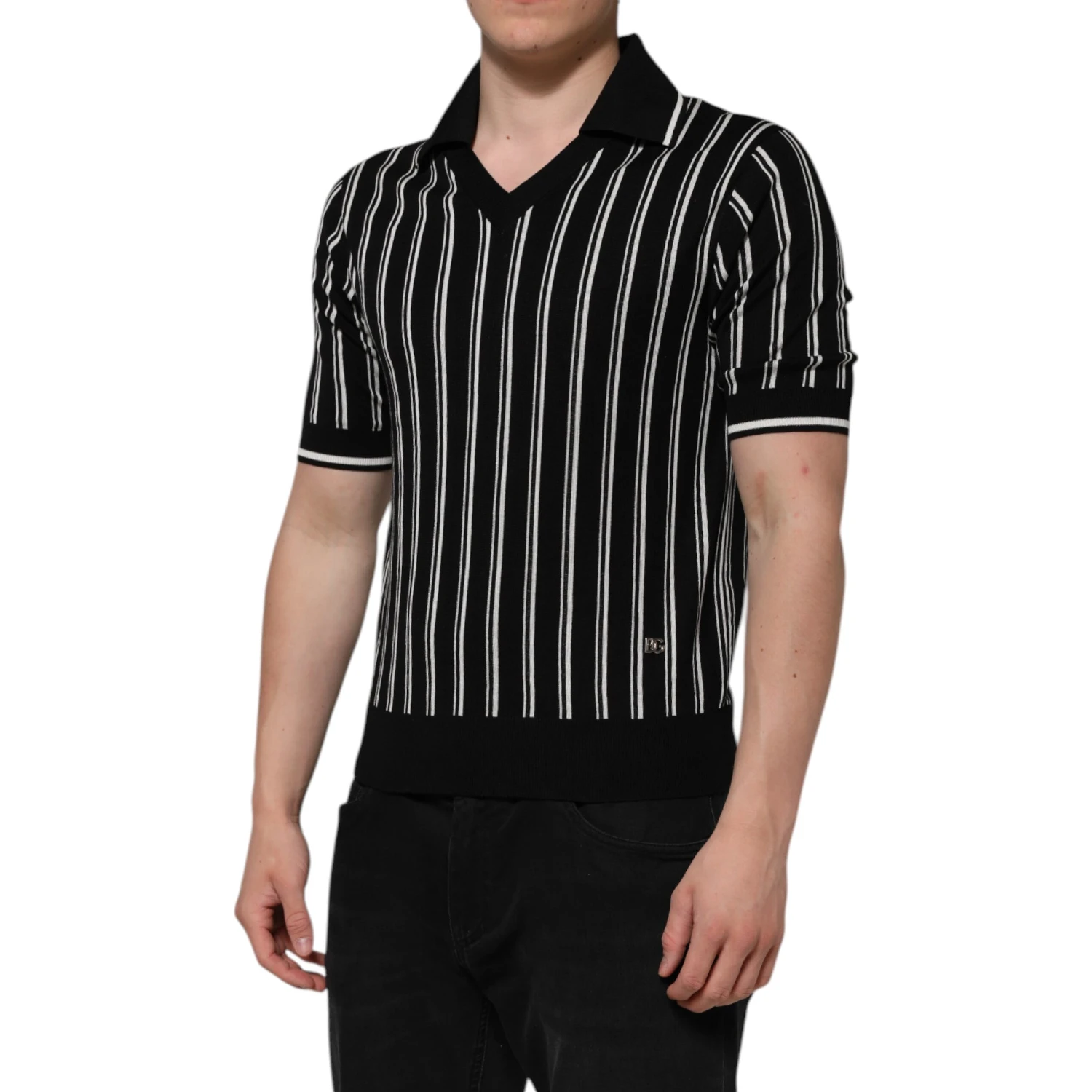 Black White Stripes Collared Polo T-shirt