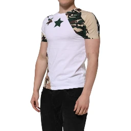 White Camouflage Cotton Men Crew Neck T-shirt