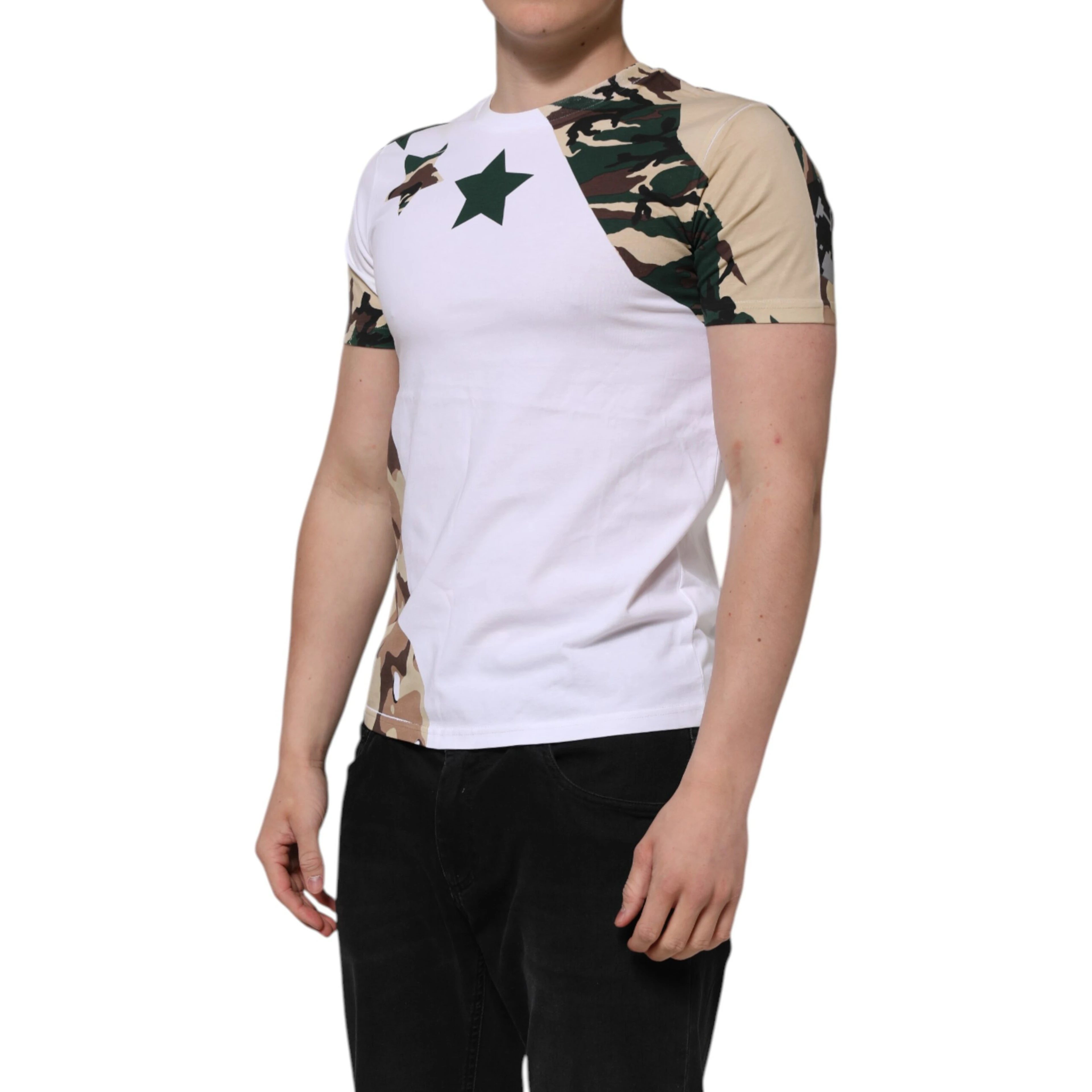 White Camouflage Cotton Men Crew Neck T-shirt