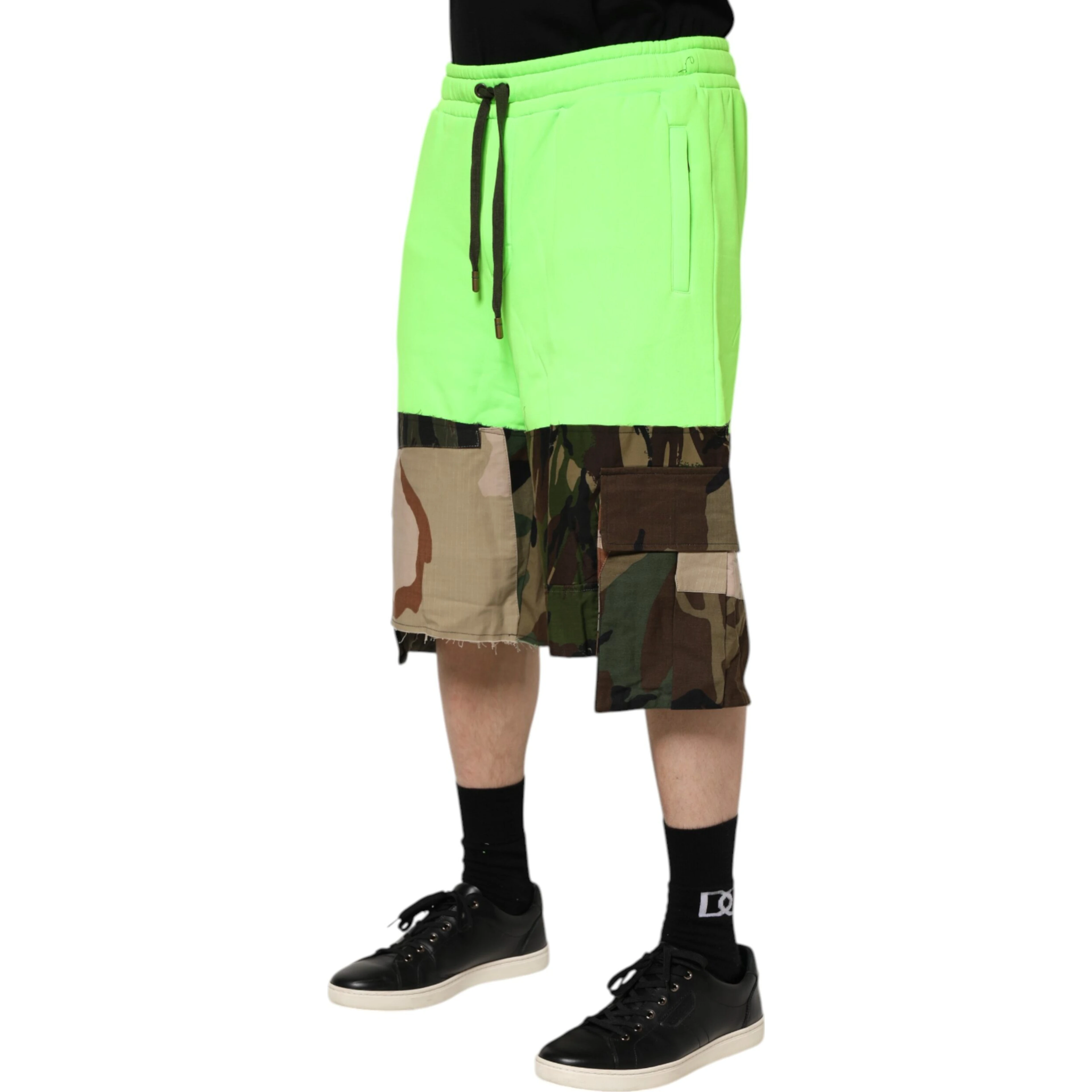 Green Patchwork Cargo Bermuda Men Shorts