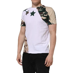 White Camouflage Cotton Men Crew Neck T-shirt