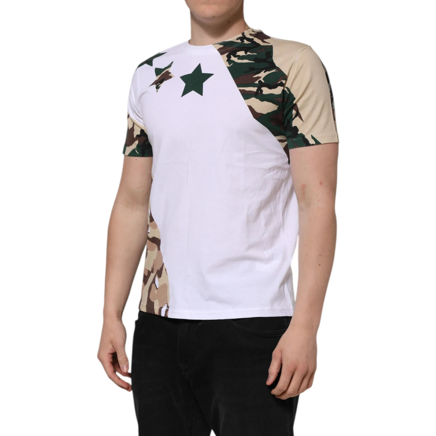 White Camouflage Cotton Men Crew Neck T-shirt