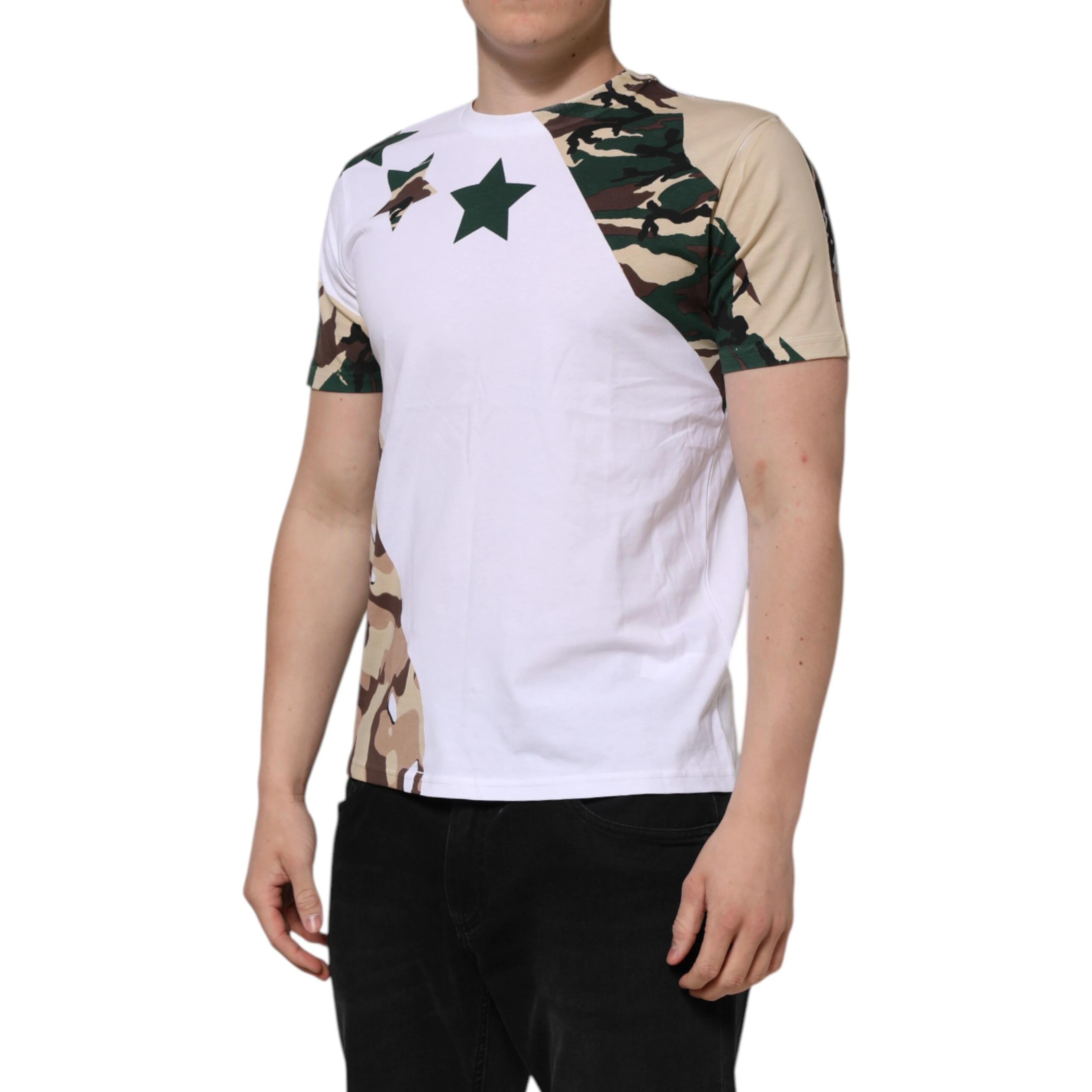White Camouflage Cotton Men Crew Neck T-shirt