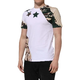 White Camouflage Cotton Men Crew Neck T-shirt