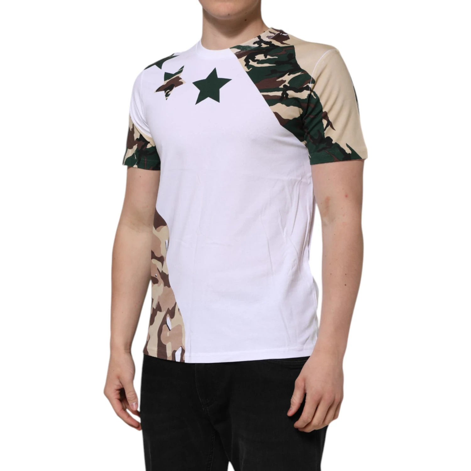 White Camouflage Cotton Men Crew Neck T-shirt