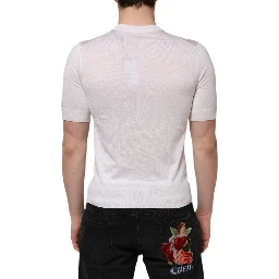 White Silk Short Sleeves Men Henley T-shirt