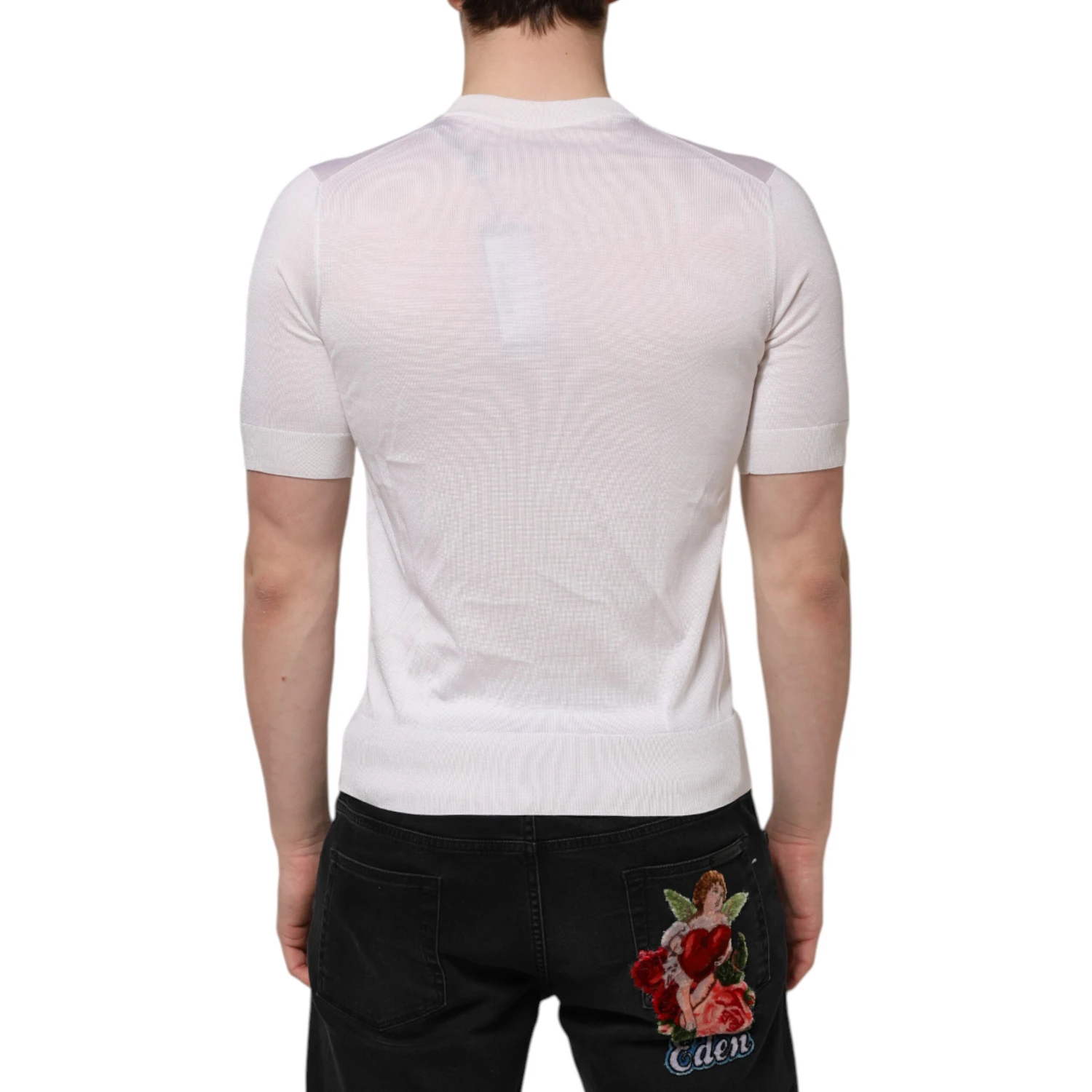 White Silk Short Sleeves Men Henley T-shirt