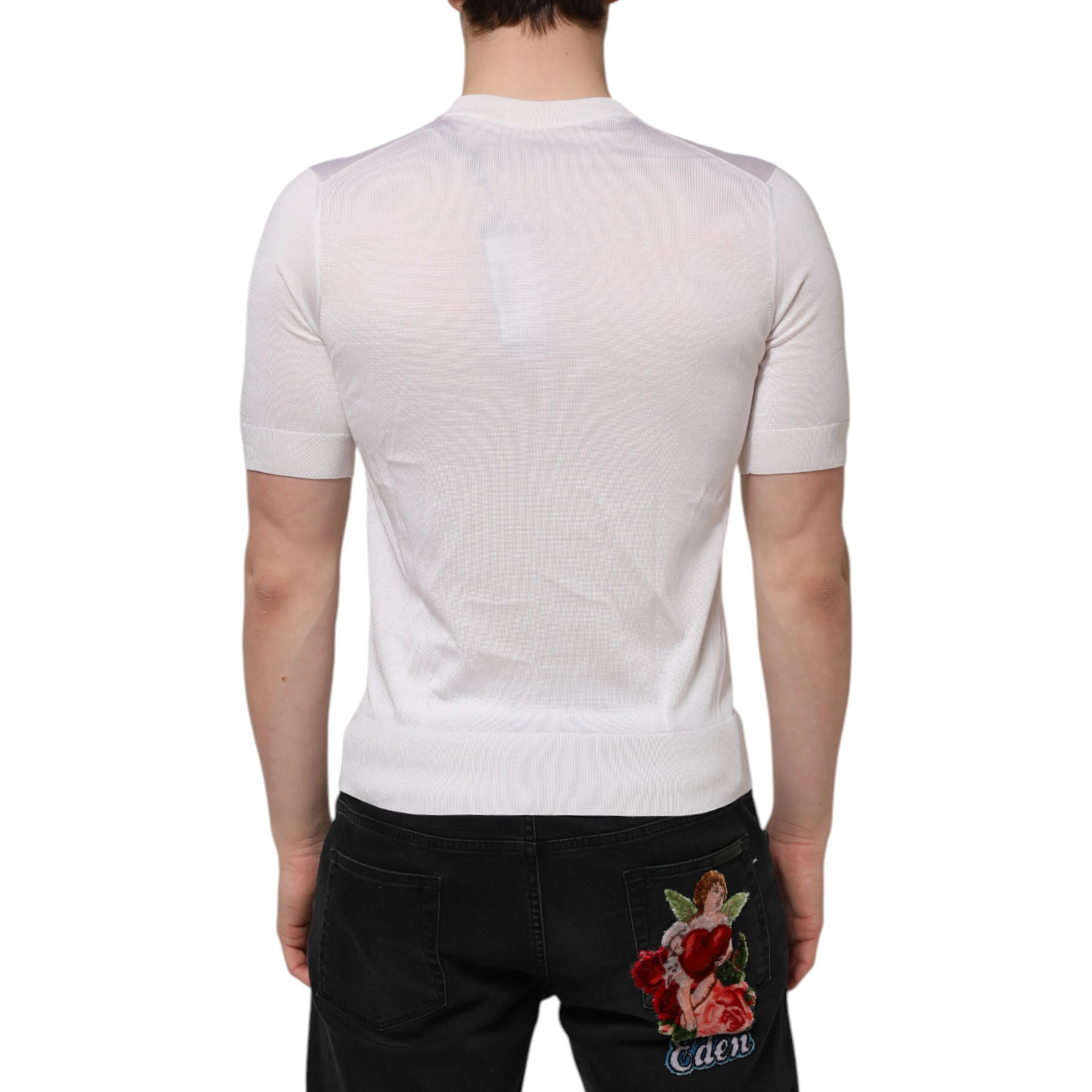 White Silk Short Sleeves Men Henley T-shirt