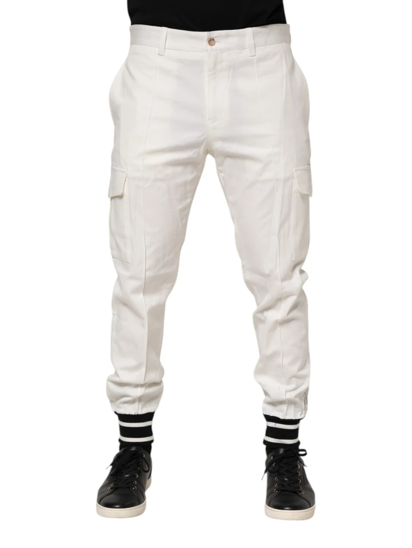 White Cotton Jogger Cargo Skinny Men Pants